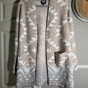 FRYE Women's Tan and White Geometric Cardigan